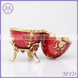 Fashion Jewelry Metal Red Enameled Faberge Style Russian Egg Trinket Box thumbnail-2
