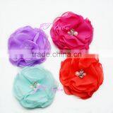 Lavender/hot Pink/aqua/red Fabric Flower - Shabby Flower With 2 Small Pearl and 2 Small Rhinestone Centre thumbnail-1