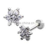 Clear CZ Flower Labret Internally Threaded Lip Piercing thumbnail-1
