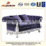 Silver Exquisite Carved Purple Velvet Hotel Fabric Sofa thumbnail-4