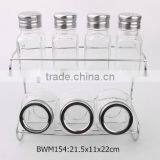 7pcs Glass Spice Jar Set With Metal Rack