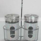 Mini Metal Coating Cylinder Glass Pepper Shaker Set With Frame thumbnail-1
