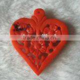 Wholesale 30mm Large Heart Red Flower Carved Natural Coral Pendant thumbnail-1