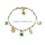 Gold Evil Eye Fatima Hand Peace Sign Four Leaf Clover Elephant Charms Bracelet Wax Cord Handwoven Friendship Bracelet Luck Charm thumbnail-3