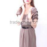 Puff Sleeve Midi Dress Ruffled Layered Pleat Skirt Fashion Boutique Dress thumbnail-2