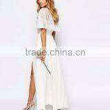 Fame And Partners Bridal Grown Lvory Maxi Split Dress With Lace Sleeves O-Neck For Wedding Party thumbnail-2