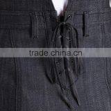 Latest Stretch Raw Black Denim High Waisted Flared Skirt a Line Short Skirts for Women thumbnail-5