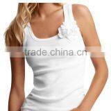 COTTON KNITTED WOMEN'S TANK TOP WITH FLOWER TRIM