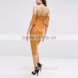 Anly Bandeau Neckline Design Fluted Sleeves Zip Back Fastening Midi Dress thumbnail-3