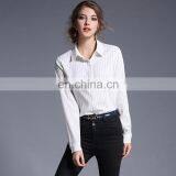 OEM Casual Fashion Women Shirts Long Sleeve White Striped Office Shirt thumbnail-1