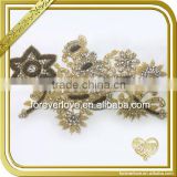 Handmade crystal gold rhinestone embroidered patches bridal beaded appliques wholesale FHA-050