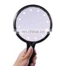 Portable LED Hand-held Handle Makeup Mirror High Brightness Beauty Mirror Adjustable Light LED White Black Cosmetic Mirror