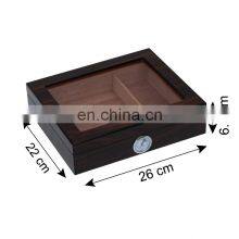 Wholesale Custom Spanish Cedar Wooden Box With Hygrometer Humidifier Solution Desktop Glass Cigar Humidor thumbnail-4