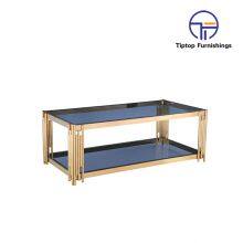 Best Quality Modern Round Shape Adjustable Glass Top Metal Stainless Steel Coffee Table For Living Room thumbnail-1