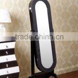 Oval Wooden Floor Stand Dressing Mirror with Jewelry Storage Cabinet/dressing room mirror