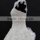 Cream Nice Design Embroidery Lace Appliques Cap Sleeve Long Train Wedding Dress thumbnail-4
