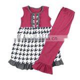 Wholesale 2016 Children Outfit Houndstooth Printed Dress Match Wine Triple Ruffle Pants Clothing Set Baby Girl Fall Clothes thumbnail-2
