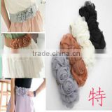 wholesale fashion Korean chiffon double flowers decorated women's elastic belt,girdle belt,weaven belt