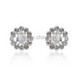 Rellecona fashion jewelry flower shape stud earring inlaid CZ gemstone in 18k white gold plated