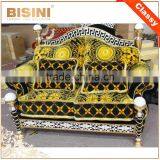 Italy Gorgeous 18/24K Gold Plated Living Room Furniture/ European Classic Royal Brass Carving Fabric Upholstery Gilded Sofa Set thumbnail-1
