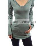 Cotton Hoodie Ribbed Sides Pocket Curve Hem Tunic Casual Top Adult Age Plain Crop Tops,long Sleeve Top,online Clothing Store thumbnail-4