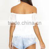 Summer Women Casual Tops Latest Saree Blouse Designs off Shoulder Ruffle Top thumbnail-2