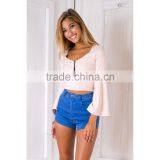 Guangzhou Women Clothing Ruffle Raglan Tops Designer Blouse Patterns thumbnail-4