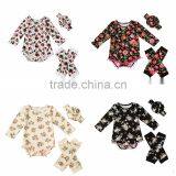 Newborn Cute Baby Girl Spring Clothes Set 100% Cotton Long Sleeve Romper With Headband Legwarmers