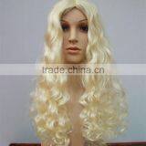 Wholesale Long Wave Heat Resistant Fiber Hair Side Part Blonde Synthetic Lace Front Halloween Wig thumbnail-4