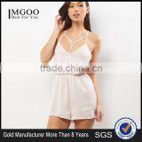 Shell Pink Satin Harness Front Pajamas Playsuit V Neck With Back Strappy Design Elasticated Waist Sleepwear thumbnail-1