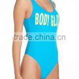 Retro One-Piece Swimsuit Double Scooped Neckline Customize Screenprinted Logo Across Bust Swimwear High-Cut Sides Nylon Stretchy thumbnail-4