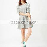 Female Money Shallow Hemp Grey Knitted Rabbit Dot Printing on the Waist Rope Bat Sleeve Dress thumbnail-4