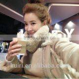 Faux Fur Leather Jackets 2016 Fashion Women's Imitation Lambs Wool Coat Spliced Large Lapel Overcoat With Belt thumbnail-4