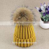Women Beanies With Fox Fur Pompom Genuine Fur Ball Ski Cap Bobble Hat 15cm Fluffy thumbnail-4