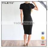 Factory Supply Ladies Plain Cotton Dress Designs,knee Length One Piece Black Dress,women Bodycon Midi Dress thumbnail-3