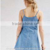 Apparel Denim Sexy Blue Plunge Neck Dress Spaghetti Strap Sashes Wrap Dresses Backless Sleeveless Street A-line Dress thumbnail-5