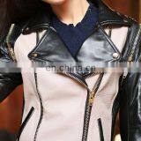 Women Contrast Color Genuine Sheepskin Leather Jacket Girls Short Coat thumbnail-4