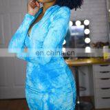 Long Sleeve Dress Tie-dye Floral Print Women's Bodycon Front Zipper Up Stacked Dress thumbnail-4