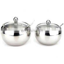 Best Selling Stainless Steel Drum Shaped Bowl With Glass Lid And Spoon