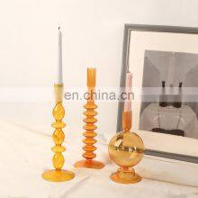 INS Crystal Candlestick Holder Nordic Candelabro Orange Porta Velas De Cristal Amber Glass Candle Holders Trending Home Decor thumbnail-2