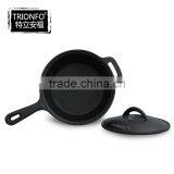 TRIONFO Single Handle Round Cast Iron Pre-seasoned Camping Pot With Lid thumbnail-3