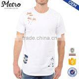 Hot Sale Custom Mens White Ripped Curved Hem T Shirts thumbnail-1