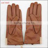 Ladies Cheap Driving Leather Hand Gloves With Lamb Fur thumbnail-3