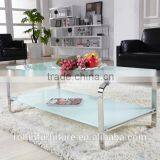 Living Room RB-1402 Modern White Stoving Varnish Rectangular Tempered Glass Coffee Table With Stainless Steel Tea Table thumbnail-4