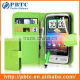 Set Screen Protector Stylus And Case For HTC Desire C , Green Leather Wallet Waterproof Case For HTC Desire