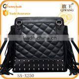 Western Three-used Tassels Backpack Soft Leather Tote Bag Black Ladies Shoulder Bags