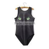 Lady Clothing Backless Black Cat Image Printed Fabric Swimming Wear for Girls thumbnail-1
