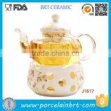 Beautiful Ceramic Glass Fruit Tea Teapot With Warmer