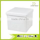 White Faux Leather Foldable Cube Foot Rest Portable Storage Ottoman thumbnail-1