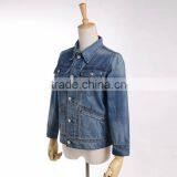 2017 New Casual Fitted Deep Blue Jeans Jacket Washed Embroidery Jacket for Girls thumbnail-4